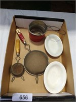 Vintage Kitchen Tools & (2) Dishes