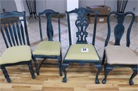 (4) Blue Distressed Paint Cushioned Chairs (Room