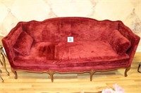 Vintage, Maroon Sofa With Cushions (72" Long) R2)