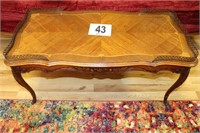 Wood Coffee Table With Inlay And Metal Trim (17"