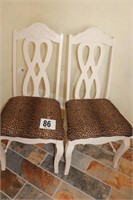 (2) Wood Chairs with Leopard Print Cushioned