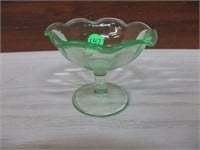 Green Vaseline Glass Sherbet Bowl