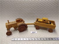 Wooden Toy Tractor, Wagon & Car
