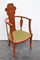 Vintage Barrel Chair Carved Wood