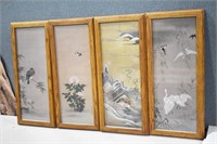 (Set of 4)  Signed Asian Prints Oak Frames