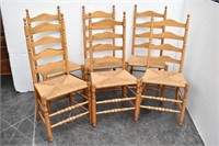 6-Ladder Back Wood Dining Chairs w Woven Seats