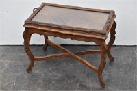 Carved Wood Side Table w Removable Glass Tray