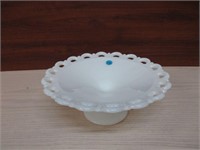 Open Lace 11" Diameter Milk Glass Fruit Bowl