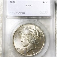 1922 Silver Peace Dollar SEGS - MS60