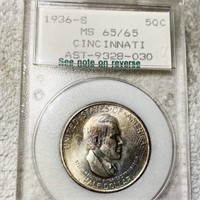 1936-S Cincinnati Half Dollar NCI - MS65
