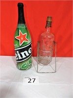 Glass Liquor Bottle with Dispenser & Heineken Disp