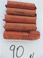 4.5 Rolls of 1943 Steel Wheat Pennies