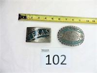 Two Silver tone and Turquois Belt Buckles