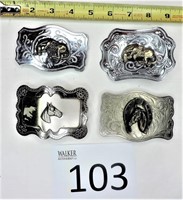 4 Belt Buckles with Horses
