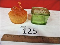 Vintage Colored Glass Containers with Lids