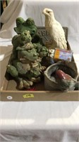 Frogs and bird statues, push pins, rebel plaque
