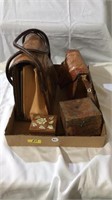 Tool leather purses, alligator skin purse, wooden