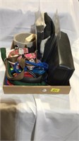Dog collars, dishes, cassette tapes and holder