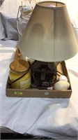 Lamp, canisters, candle