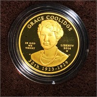 2014-W $10 Grace Coolidge Gold Coin 1/2Oz PR