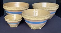 Four Primitive Antique Stoneware Shoulder Bowls