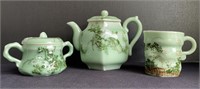 Three Piece Japanese Celadon Tea Set