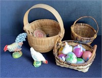 Three Miniature Baskets With Chickens Eggs Misc