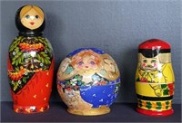 Three Matrioshka Russian Nesting Dolls and Spheres