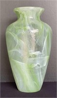 12" Green Swirl Art Glass Vase