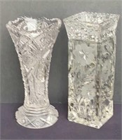 Two Piece Pressed Crystal Flower Vases