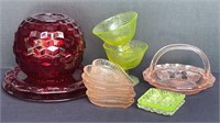 Eleven Pieces Depression Cranberry Glass