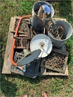 Antique floor grates, yard light, etc.