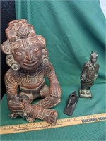 Three Piece (3pc) Aztec Figures (One Damaged)