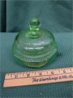 Green Glass dresser Jar / With face on top