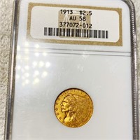 1913 $2.50 Gold Quarter Eagle NGC - AU58