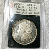 1881-O Morgan Silver Dollar AU58 DOUBLE EAR