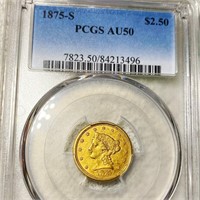 1875-S $2.50 Gold Quarter Eagle PCGS - AU50