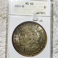 1921-D Morgan Silver Dollar ANACS - MS63