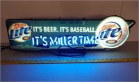 Miller Lite lighted neon ad sign baseball