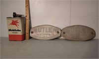 Mobilube oil can and Butler MFG plates