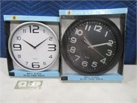 (2) New RetroLook Blk/White Wall Clocks