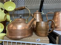 copper tea pot coffee pot and mug