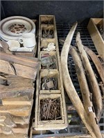 Assorted hardware in wood box