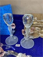 2 Crystal tulip flower candle stick holders