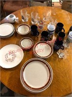 Assorted Plates, Coffee Cups, Glass Mugs
