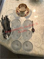 8 Glasses, Royal Albert Tea Cup, Spoons