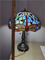 Dragonfly Leaded Glass Lamp w/ Metal Base