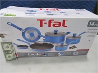 New T-FAL EXCITE Blue 14pc Kitchen Cookware SET