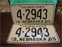 Pair of 1965 Nebraska License Plates 4-2943