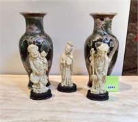 Pair Asian Vases & Figurals
